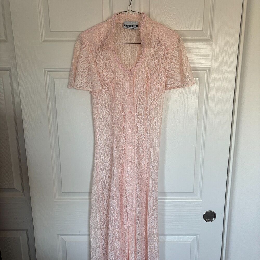 Joni Blair of California: NWOT Vintage Pink Lace Maxi Dress Duster Size 7